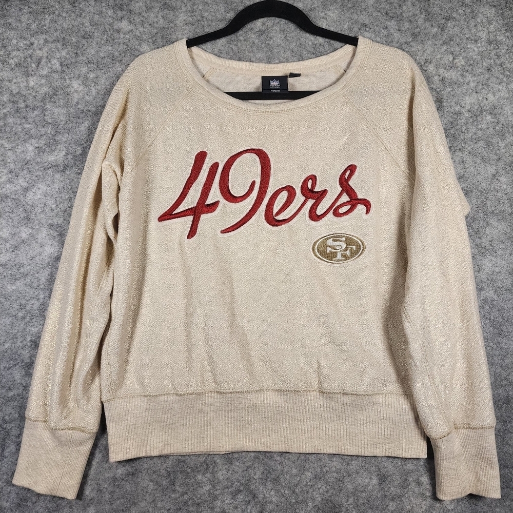 NFL Team Apparel Women's Cream and Gold Pullover Sweater Size Medium